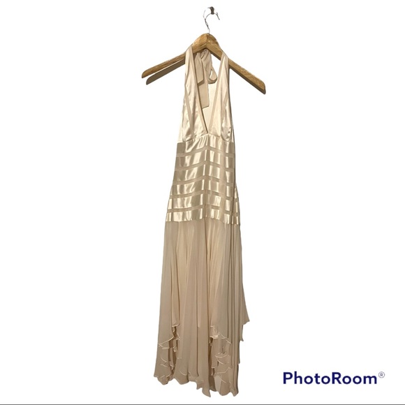 BCBG Maxazria Ivory Chiffon Halter Dress with Handkerchief Hem - Picture 2 of 5